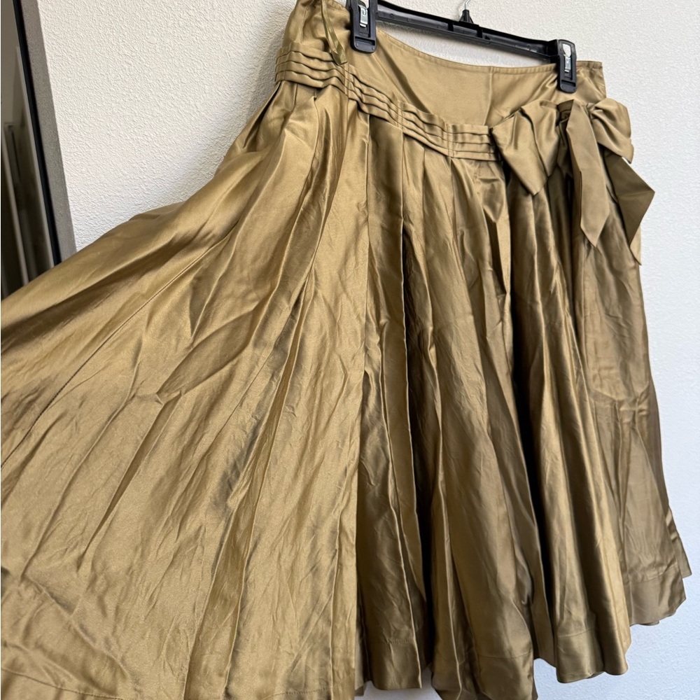 Vintage DKNY 100% Silk Gold Midi Skirt Bow Detail Size 10 Quiet Luxury Y2K - Picture 6 of 9